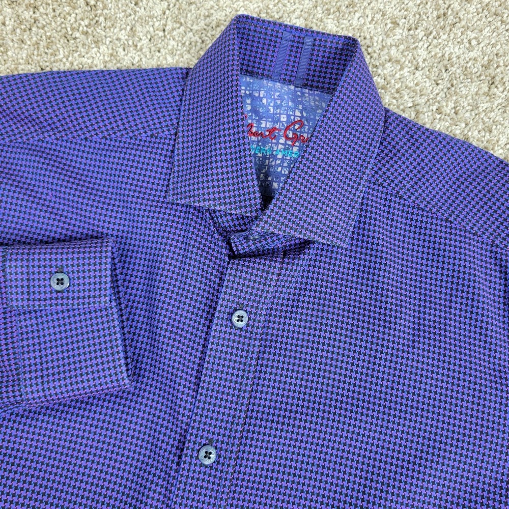Robert Graham Modern American Mens Small Purple Houndstooth Button Up LS
